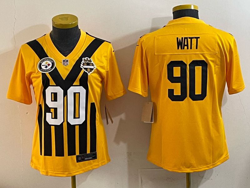 Women 2025 Nike Pittsburgh Steelers #90 Watt Yellow Limited NFL Jersey style 044->women nfl jersey->Women Jersey